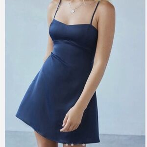 Urban Outfitters navy blue silk mini dress